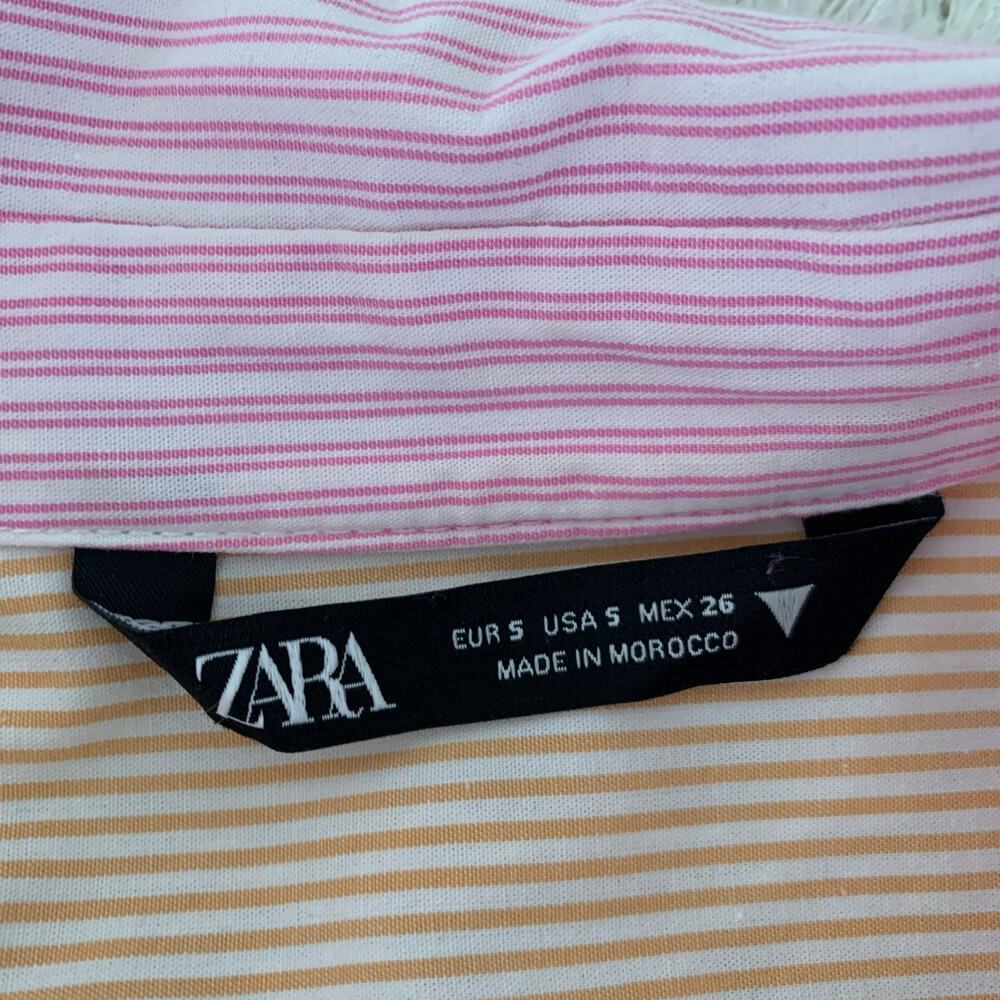 Zara Colorblock Striped Shirt Sz Small Pink Orange White - Picture 9 of 11